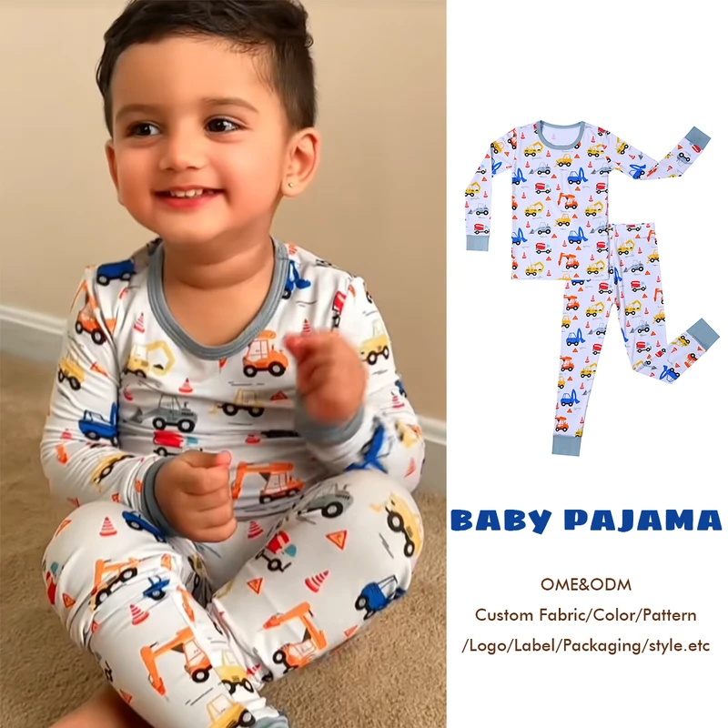 CHINEE Customized Organic Bamboo Baby Sleepwear Pyjama Nightgown Printing Long Sleeve Casual Kids Loungewear Toddler Pajama Sets