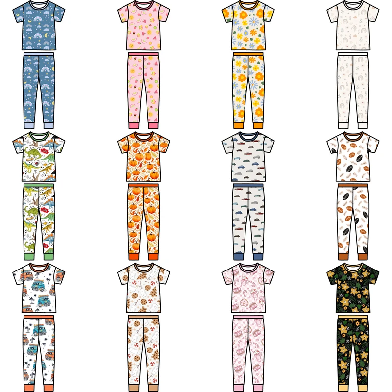 CHINEE Customized Organic Bamboo Baby Unisex Clothing Sets 2pcs Toddler Short t Shirt Long Pants Sleepwear Nightgown Children Pajama