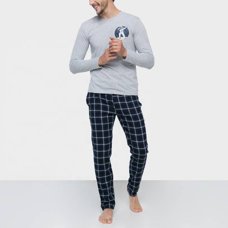 CHINEE Customized Organic Cotton Polyester Winter Pajama Sets Single Jersey Long Sleeve Top Pants Man's Set Men Sleepwear
