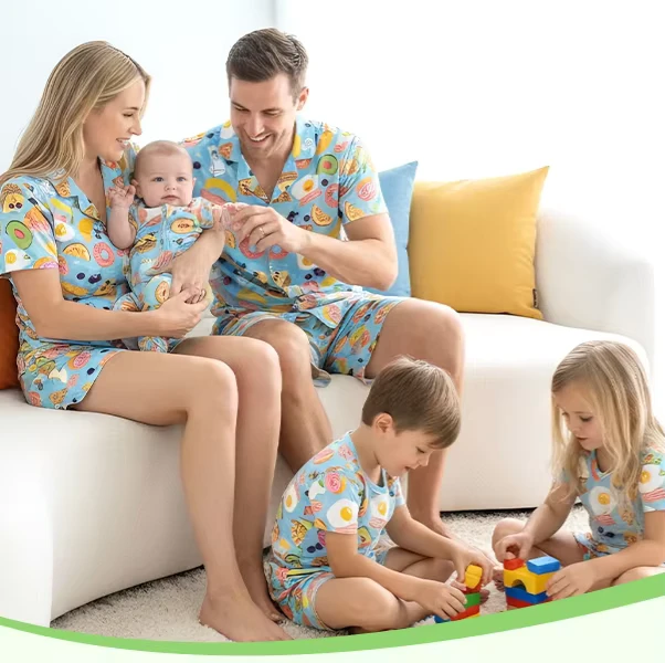 CHINEE Customized Print Bamboo Family Pajamas Matching Sets Short Sleeve V Neck Loungewear Soft Comfy Sleepwear Nightwear