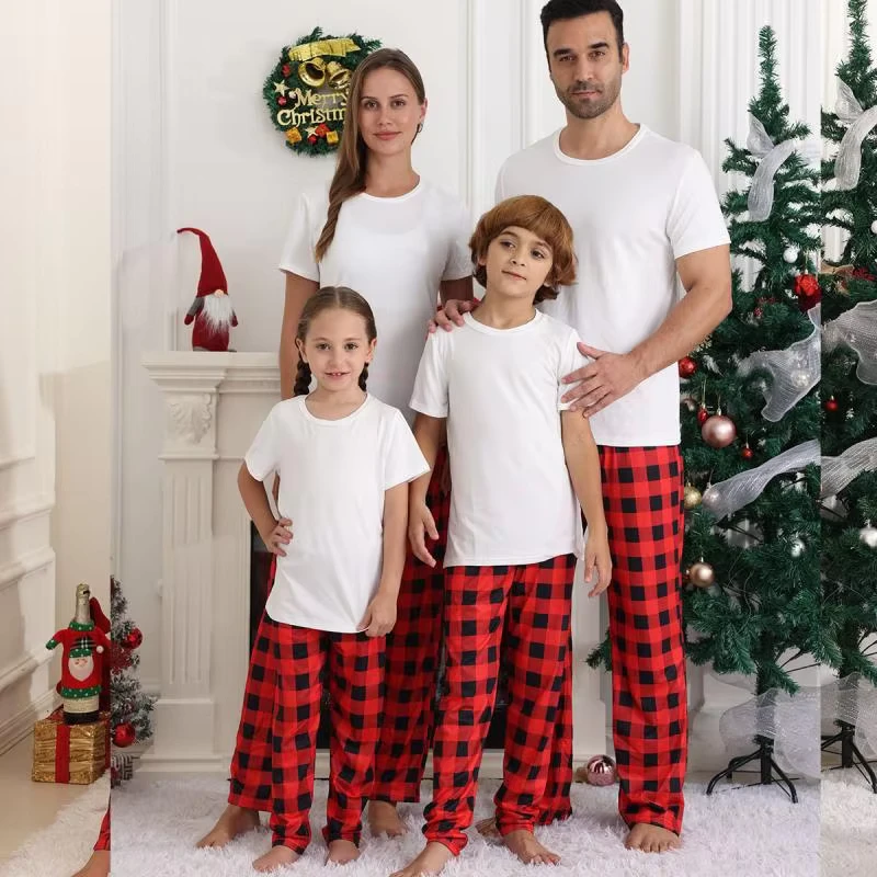 CHINEE Customized Pullover Summer Short Sleeve Home Wear Letter Cartoon Printed Family Matching Christmas Pajama