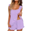 CHINEE Customized Solid Ruffle Women's Sleepwear Top Shirt and Short Mama Breathable tank Top Pajama 2pcs Clothes Lady Clothing Sets
