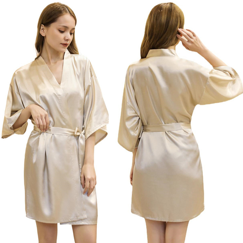 CHINEE Customized Women Summer Silk Satin Bathrobe Shorts Nightgown Ladies Sleepwear Pajama