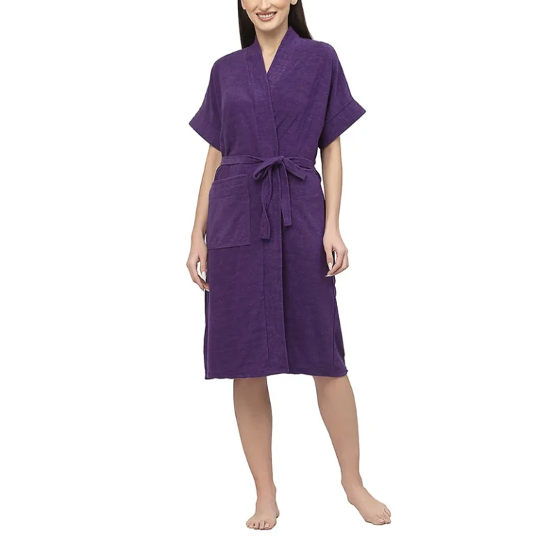 CHINEE Customized Women's Robes Breathable Knee Length Thermal Rib Knitted Bathrobe Sleepwear Plus Size Vintage Plain Dyed