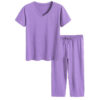 CHINEE Customized Women's Thermal Bamboo Pajamas Set V Neck Tops Capri Pant Jersey Organic Sleepwear Lounge Wear