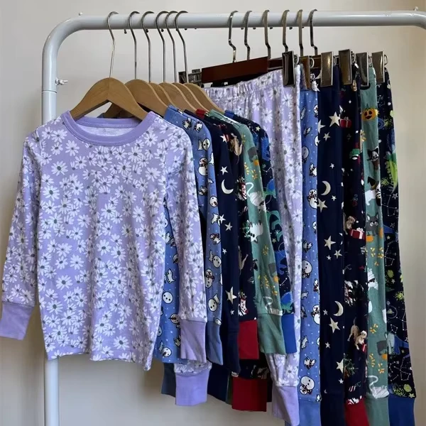 CHINEE Cute Cartoon Print Kids Pajamas 100% Cotton Soft Baby Sleepwear Set for Boys Girls