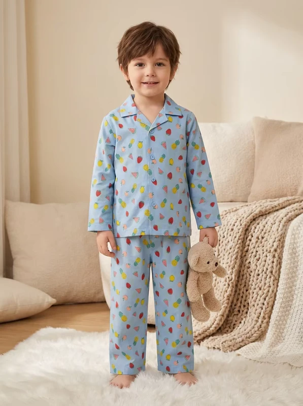 CHINEE Cute Fruit Print Baby Pajama Top Long Sleeve Cotton Soft Turn down Collar Button Closure Summer Wear for Infants & Toddlers
