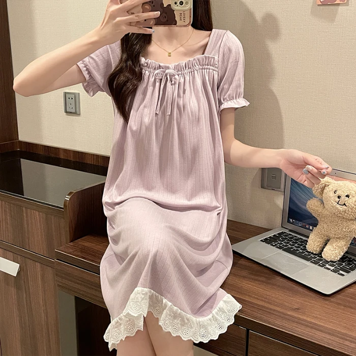 CHINEE Cute Girls Short Sleeve Nightgown Women Summer Homewear Sleepwear Ladies Night Suits Pijamas Suppliers Women's Pajamas