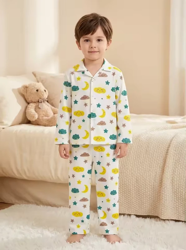 CHINEE-Cute-Printed-Baby-Boy-Pajamas-With-Cloud-Moon-Star-Pattern-Soft-Cotton-Full-Sleeve-Turn-down-Collar-Spring-Wear