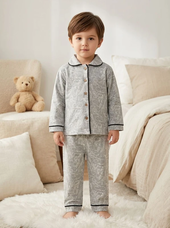 CHINEE Cute Printed Cotton Pajama Set Long Sleeve Turn down Collar Baby Boys Soft Sleepwear Autumn Infants & Toddlers