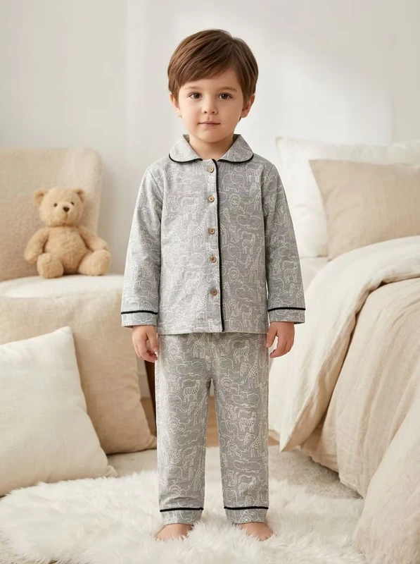CHINEE Cute Printed Cotton Pajama Set Long Sleeve Turn down Collar Baby Boys Soft Sleepwear Autumn Infants & Toddlers