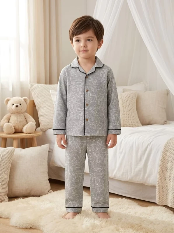 CHINEE Cute Printed Cotton Pajama Set Long Sleeve Turn-down Collar Baby Boys Soft Sleepwear Autumn Infants & Toddlers