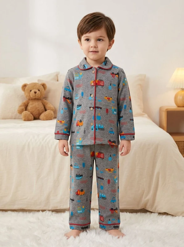 CHINEE Cute Printed Cotton Pajama Set Long Sleeve Turn down Collar Baby Boys Soft Sleepwear Winter Infants & Toddlers