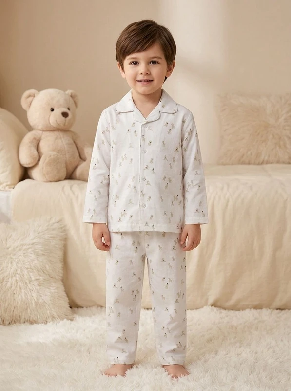 CHINEE Cute Printed Cotton Pajama Set Long Sleeve Turn down Collar Button Closure for Baby Boys Infants & Toddlers Soft Sleepwear