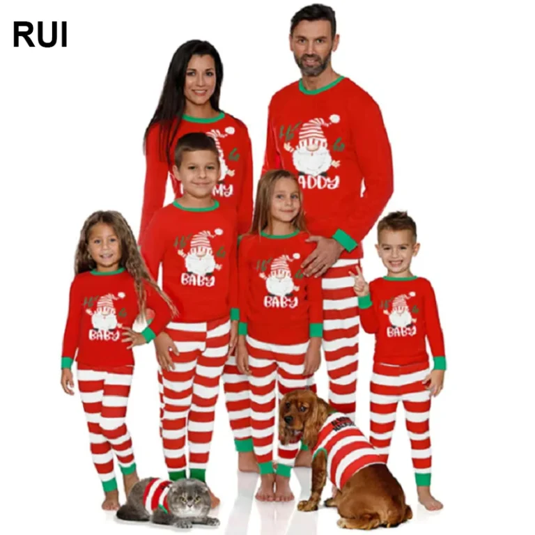 CHINEE-Cute-Printed-Neck-Long-Sleeve-Cartoon-Woven-Breathable-Nightgowns-Sets-Christmas-Family