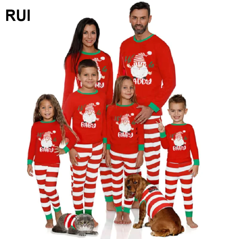 CHINEE Cute Printed Neck Long Sleeve Cartoon Woven Breathable Nightgowns Sets Christmas Family