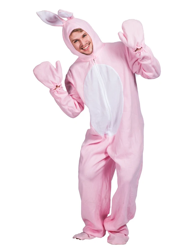 CHINEE Cute Rabbit Fancy Dress Unisex Hooded Jumpsuit Adult Animal Pajamas Pink Bunny Onesie Costume