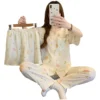 CHINEE DDP Fashion Women's Pajamas Three piece Sleepwear Set Sweet Print Long Sleeve Long Pants Ladies Nighty Home Wear