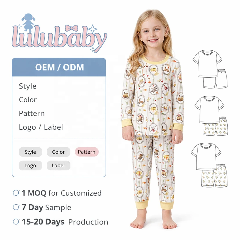 CHINEE DH Kids Bamboo Pajamas Set Toddler Girls Soft Breathable Sleepwear Long Sleeve Top Pants Baby Nightwear