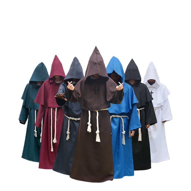 CHINEE Deluxe Monk Robe Women Men's Costume Halloween Cosplay Priest Robe Set Medieval Monk Costume for Adult