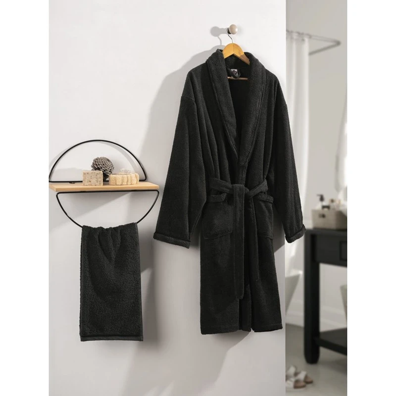 CHINEE Deluxe Single Bathrobe Set Cotton Box Anthracite