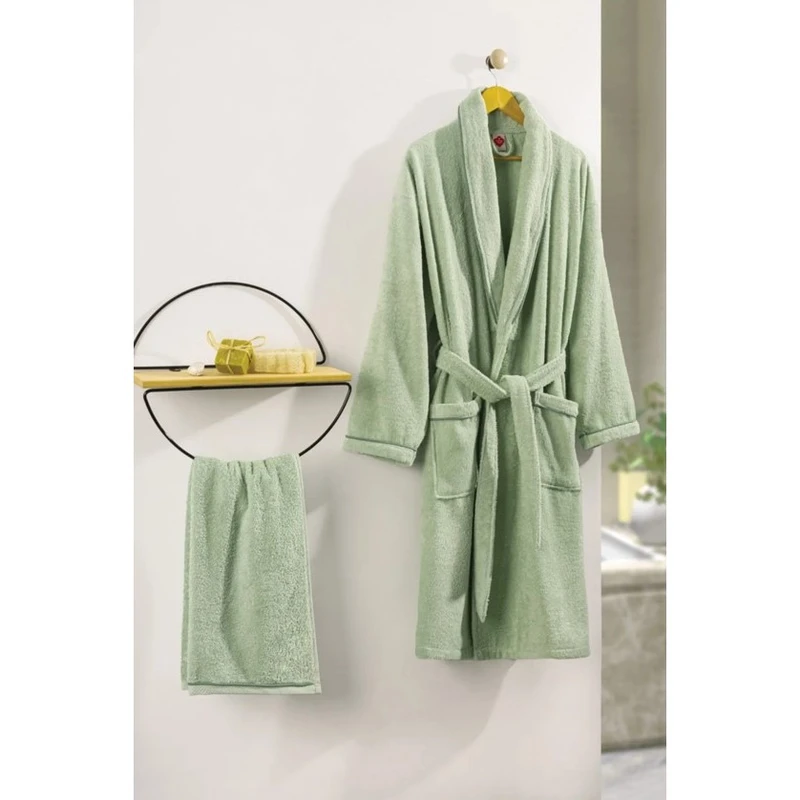 CHINEE Deluxe Single Bathrobe Set Green Cotton Box Collection