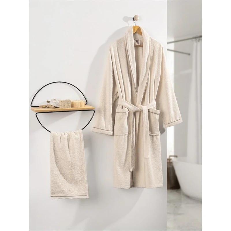 CHINEE Deluxe Single Cream Cotton Bathrobe Set Bathrobe Sets