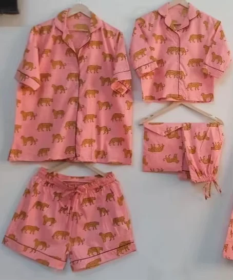 CHINEE Designer Family Matching Pajama Set Soft Cotton Tiger Print Night Suit for mom and kids