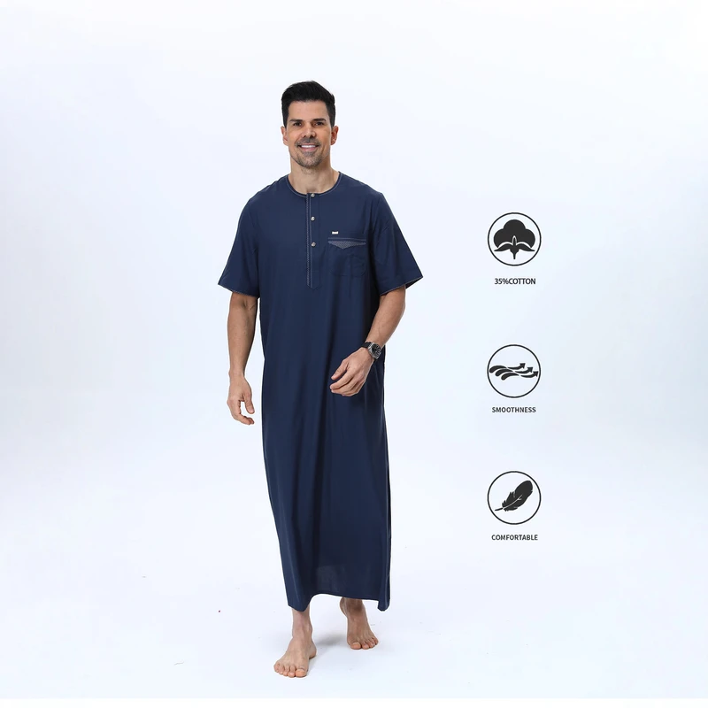 CHINEE Direct Factory Sale Moroccan Style Men's Cotton Robe Exquisite Embroidery Buttoned Pockets Traditional Muslim Breathable