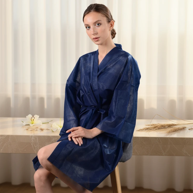 CHINEE Disposable Nonwoven Kimonos Spa Wear Gown Hairdressing Salon Gown White Black Bathrobe PP Kimono Robe Uniform Client Spa Smocks