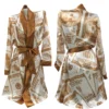 CHINEE Dollar Money Print Silk Sleepwear Night Gown Robe Pajama Sexy Bathrobe Lounge Wear Kimono Satin Robes for Women