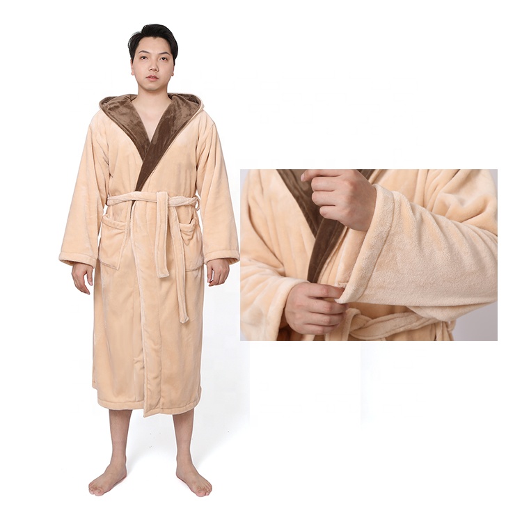 CHINEE Dressing Gown Men's Bathrobe Autumn Winter Flannel Long Robe Night Gown Homewear