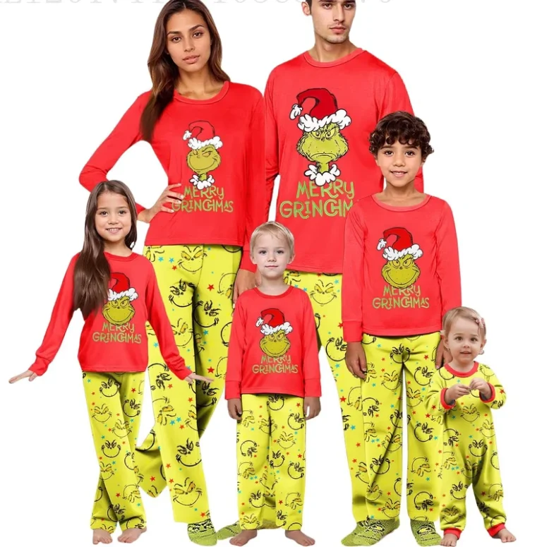 CHINEE-Drop-Shipping-Christmas-Family-Matching-Home-Set-Printed-Pajamas-Long-Sleeve-Neck-Homewear-Parent-Kid-Summer-Elastic-Waist