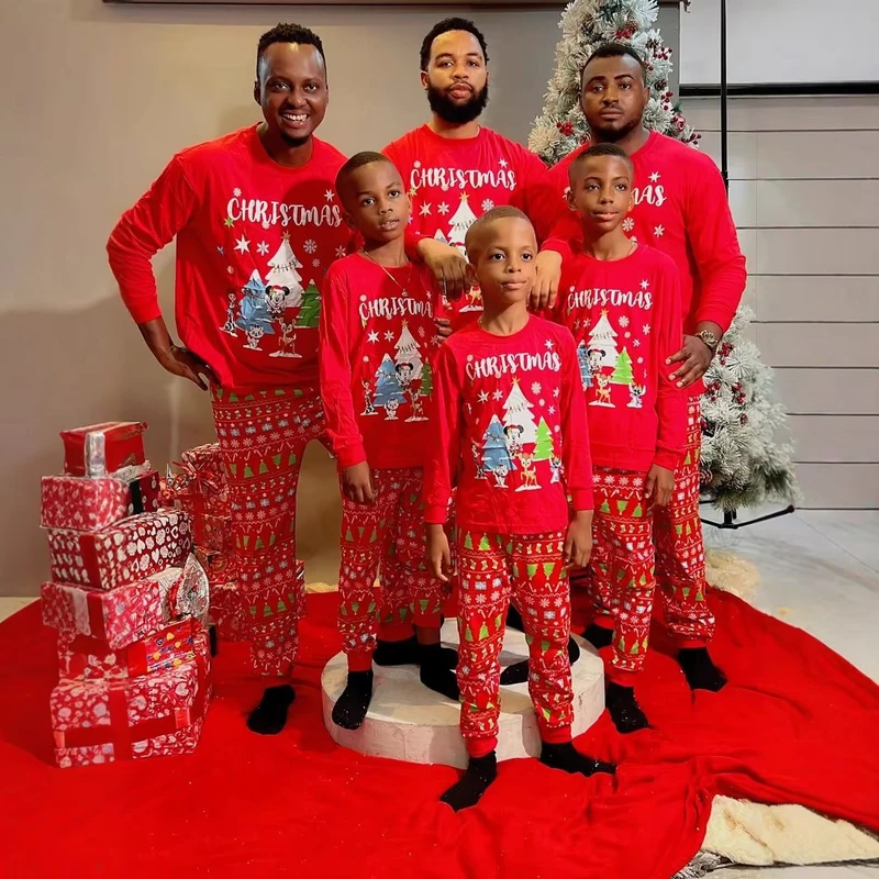CHINEE Drop Shipping Custom Red 2 Piece Elastic Waist Summer Family Matching Christmas Pajama Set