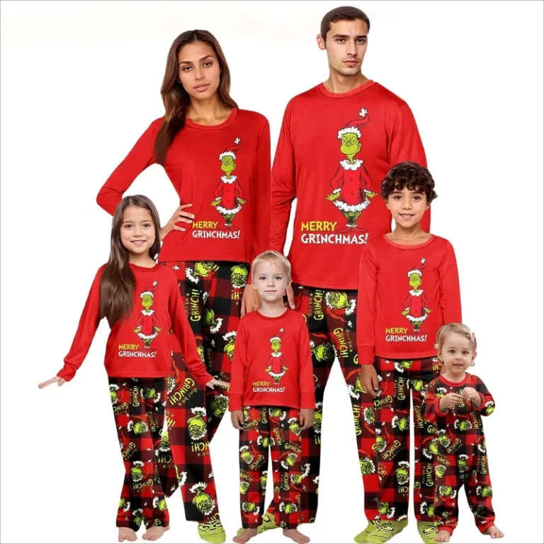 CHINEE-Drop-Shipping-Fun-Holiday-Grinch-Christmas-Pajamas-Set-for-Adults-Kids-Custom-2-Piece-Elastic-Waist-35-Cotton-Sleepwear
