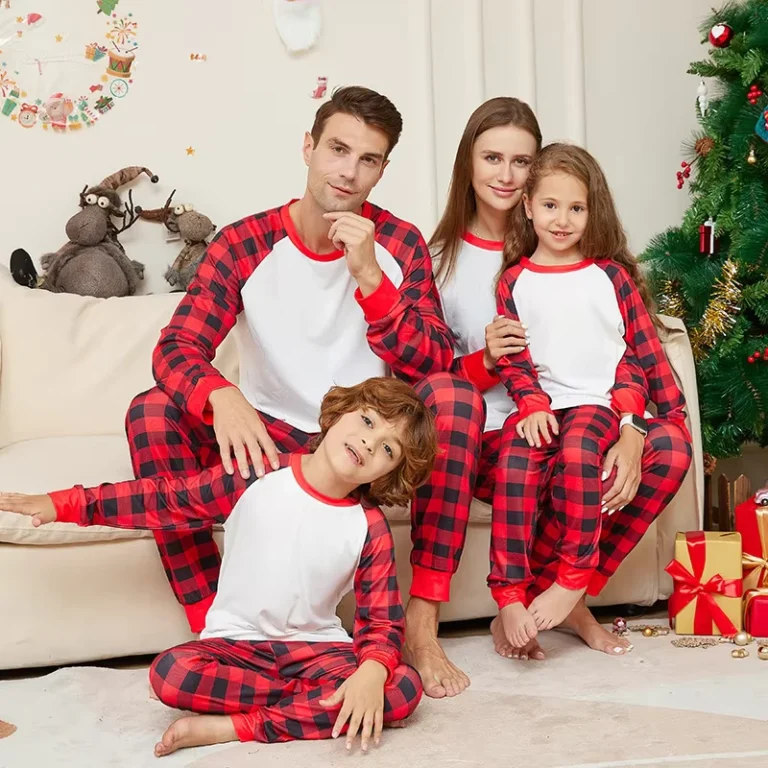 CHINEE-Dropshipping-2-Pieces-Family-Matching-Plaid-Parent-Child-Christmas-Loungewear-Pajamas-Set-Elastic-Waist-Long-Sleeve-Logo-Front