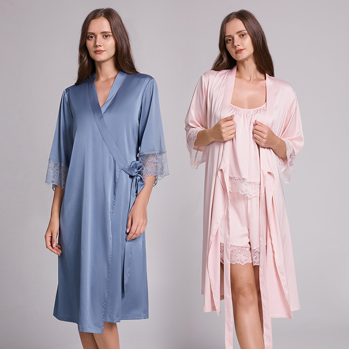 CHINEE Dropshipping High Quality Elegant Summer Silk Touch Satin Women Pajamas Sexy Full Length Nightgown