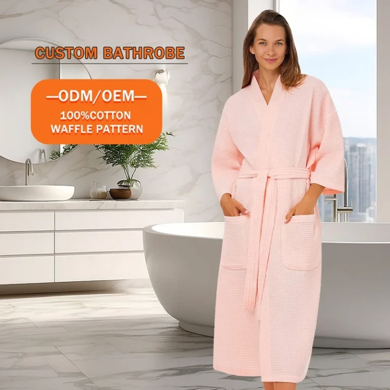 CHINEE-ECO-Factory-Sales-100-Cotton-Waffle-SPA-Mid-Length-Robe-Luxury-Lightweight-Super-Absorbent-Bath-Robe-Long-Lasting-for-Gift-Hotel