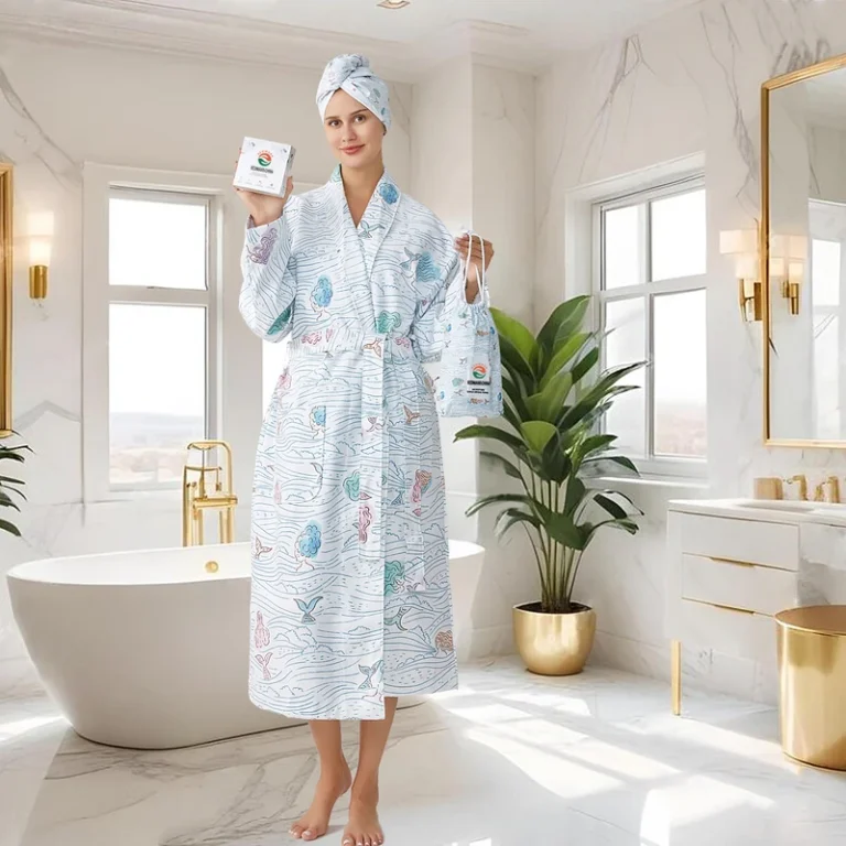 CHINEE EM Quick Dry Microfiber RPET Bathrobe Set Microfiber Suede Roll Pattern High Color Machine Washable Travel Gift