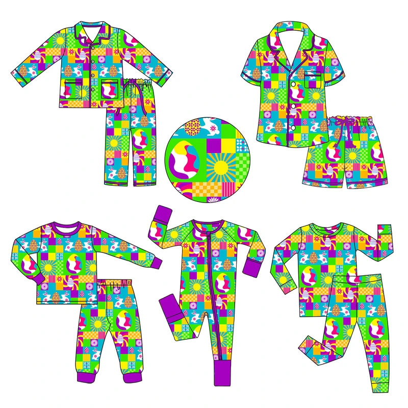 CHINEE Easter Bamboo Fabric Pajamas Custom Sleep Wear Bamboo Zippy Pajamas Long Sleeve Kids Romper