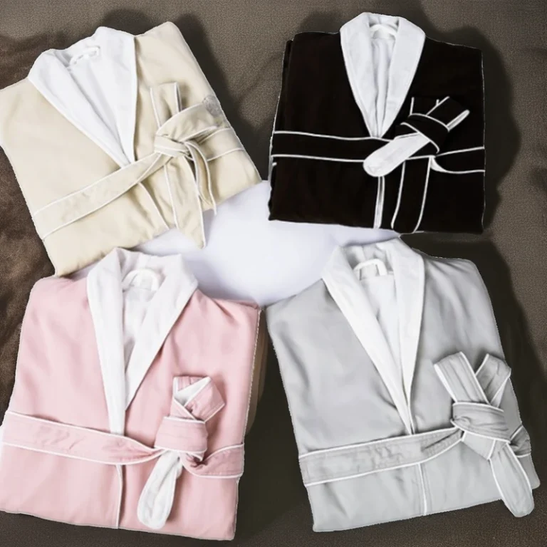 CHINEE-Egyptian-Cotton-Classic-Cotton-Bathrobe-With-Piping-Plush-Men-Women-Morning-Gown-Ultra-Soft-Terry-Cloth-Waffle-Weave
