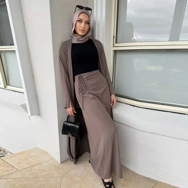 CHINEE-Eid-Ramadan-Islamic-Clothing-Women-Stylish-Co-Ord-Abaya-Set-Comfortable-Top-Skirt-2-Piece-Muslim-Outfit