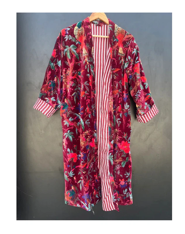 CHINEE Elegant Cotton Velvet Kimono Robe for Women Morning Tea Style Bridal Robe and Bridesmaid Jacket