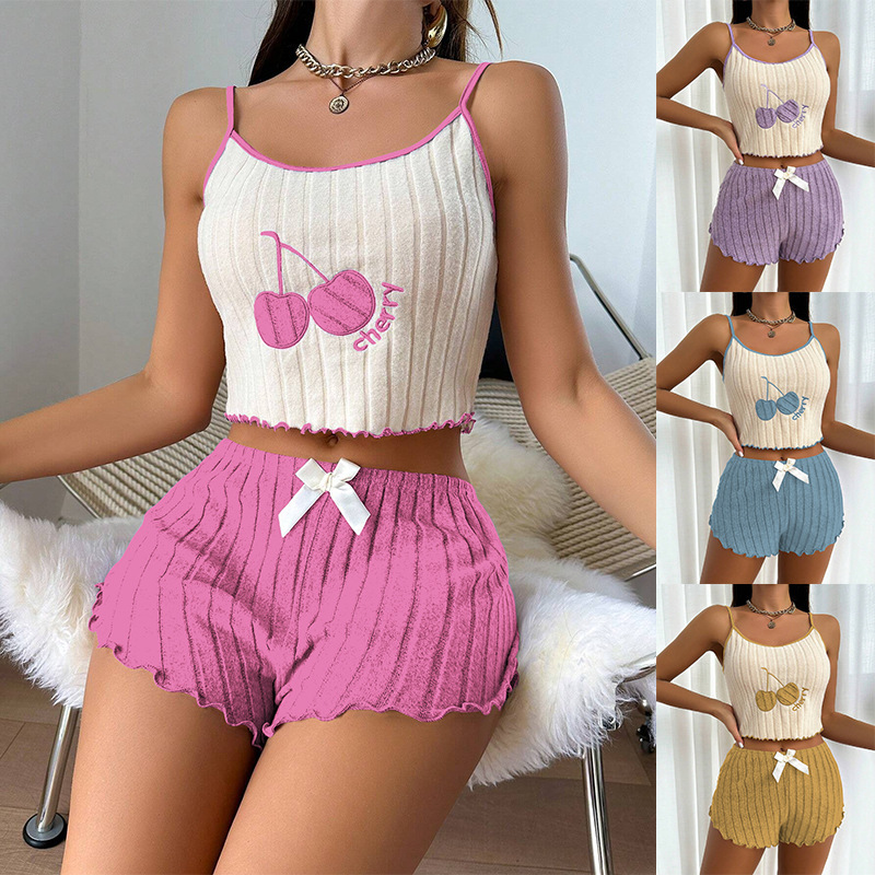 CHINEE Elegant European Style Embroidered Camisole and Short Pants Pajama Set