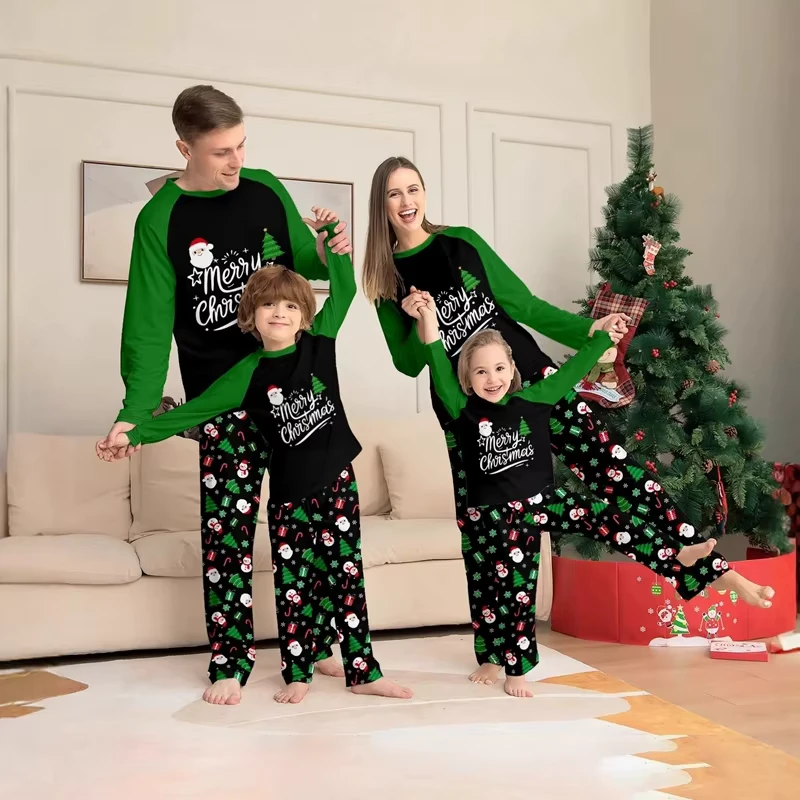 CHINEE Elegant Family Matching Christmas Pajamas Set for Kids Printed Long Sleeve Sleepwear Soft Breathable Polyester Spandex