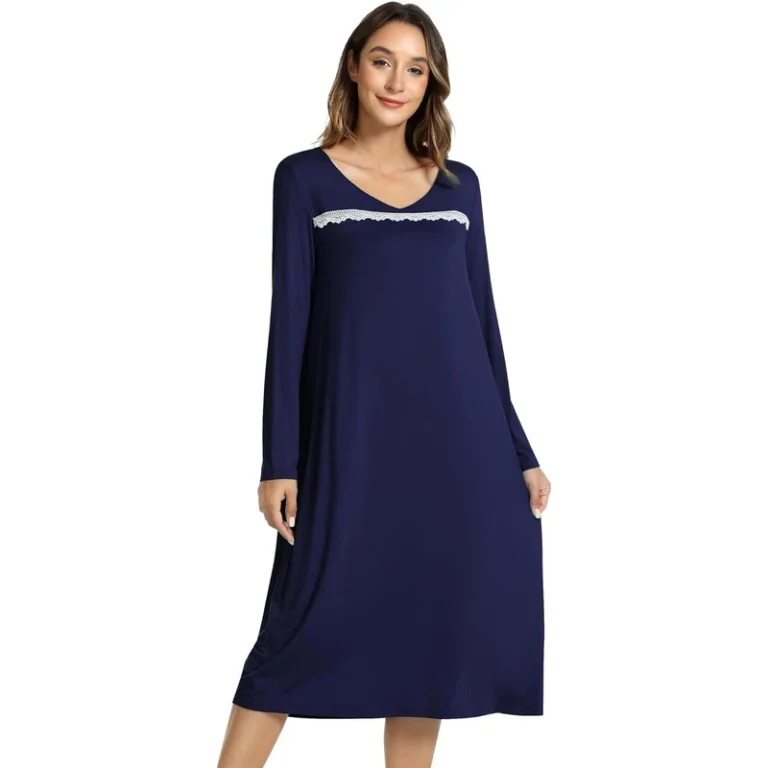 CHINEE-Elegant-Long-Sleeve-Nightgown-Satin-V-Neck-Womens-Sleep-Dress-Soft-Bamboo-Viscose-Cozy-Sleepwear-Modal-Night-Dress-Sleep-Pajama