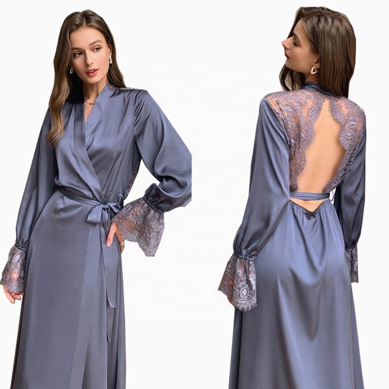 CHINEE-Elegant-Luxury-Wedding-Silk-Satin-Long-Robe-with-Lace-Soft-Quick-Dry-Romantic-Sleepwear-for-Women-Summer-Spring