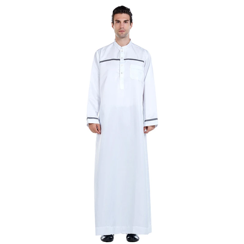 CHINEE Elegant Men's Islamic Thobe Loose Fit Long Sleeve Robe for Daily & Occasions