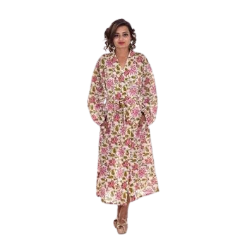 CHINEE Elegant Plus Size Floral Printed 100% Cotton Nightgown for Women Lightweight Spring Summer Sleep Dress for Daily Use