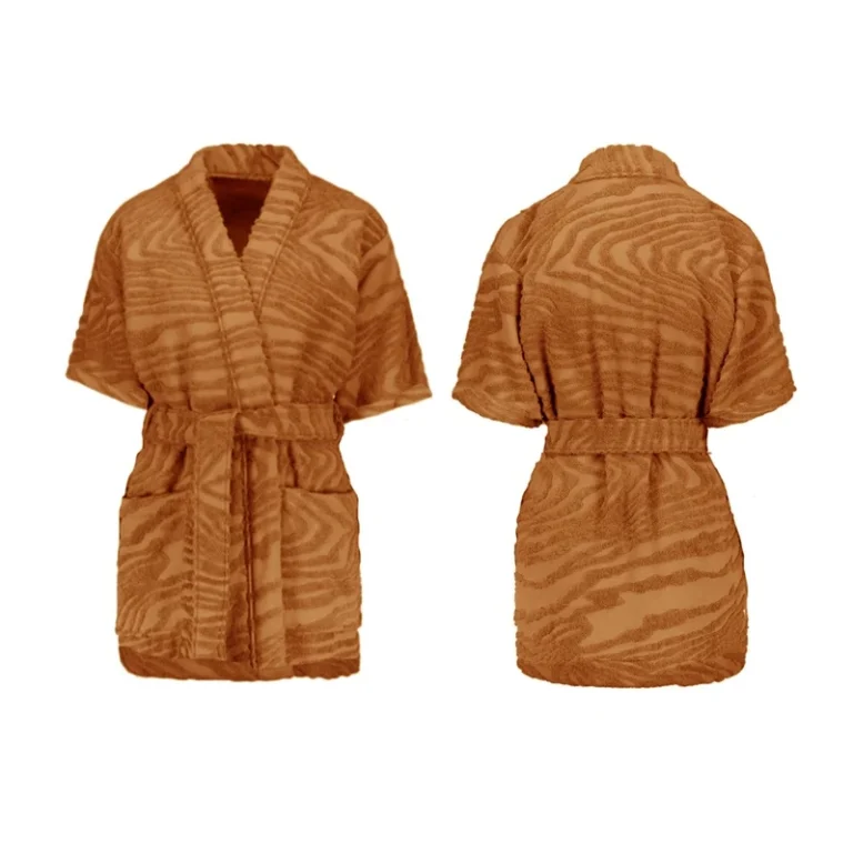 CHINEE-Embossed-Patterned-Terry-Toweling-Bathrobe-For-Summer-Short-Sleeved-V-Neck-Jacquard-Cotton-Beach-Robe-With-Belt